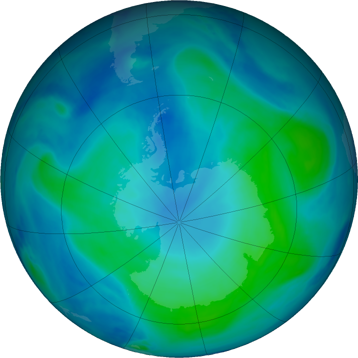 Antarctic ozone map for 06 February 2021